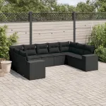 Set mobilier de grădină cu perne, 9 piese, negru, poliratan GartenMobel Dekor