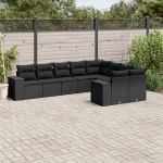 Set mobilier de grădină cu perne, 9 piese, negru, poliratan GartenMobel Dekor
