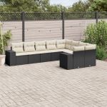 Set mobilier de grădină cu perne, 9 piese, negru, poliratan GartenMobel Dekor