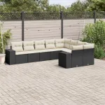Set mobilier de grădină cu perne, 9 piese, negru, poliratan GartenMobel Dekor
