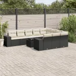 Set canapele de grădină cu perne, 11 piese, negru, poliratan GartenMobel Dekor