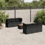 Set canapele de grădină cu perne, 7 piese, negru, poliratan GartenMobel Dekor