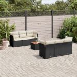 Set canapele de grădină cu perne, 7 piese, negru, poliratan GartenMobel Dekor