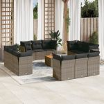 Set mobilier de grădină cu perne, 13 piese, gri, poliratan GartenMobel Dekor