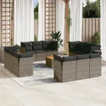 Set mobilier de grădină cu perne, 13 piese, gri, poliratan GartenMobel Dekor