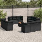 Set mobilier de grădină cu perne, 13 piese, negru, poliratan GartenMobel Dekor