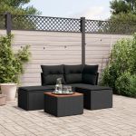 Set mobilier de grădină cu perne, 5 piese, negru, poliratan GartenMobel Dekor