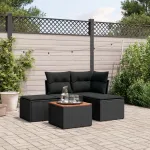 Set mobilier de grădină cu perne, 5 piese, negru, poliratan GartenMobel Dekor