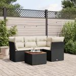 Set mobilier de grădină cu perne, 5 piese, negru, poliratan GartenMobel Dekor