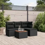 Set mobilier de grădină cu perne, 5 piese, negru, poliratan GartenMobel Dekor