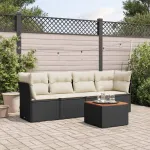 Set mobilier de grădină cu perne, 5 piese, negru, poliratan GartenMobel Dekor