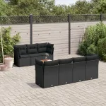 Set mobilier de grădină cu perne, 8 piese, negru, poliratan GartenMobel Dekor