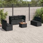 Set mobilier de grădină cu perne, 8 piese, negru, poliratan GartenMobel Dekor