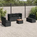 Set mobilier de grădină cu perne, 8 piese, negru, poliratan GartenMobel Dekor