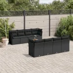 Set mobilier de grădină cu perne, 9 piese, negru, poliratan GartenMobel Dekor
