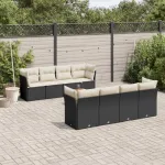 Set mobilier de grădină cu perne, 9 piese, negru, poliratan GartenMobel Dekor