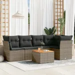 Set mobilier grădină cu perne, 6 piese, gri, poliratan GartenMobel Dekor