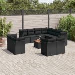Set canapele de grădină, 12 piese, cu perne, negru, poliratan GartenMobel Dekor