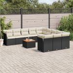 Set canapele de grădină, 12 piese, cu perne, negru, poliratan GartenMobel Dekor
