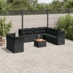 Set canapele de grădină cu perne, 10 piese, negru, poliratan GartenMobel Dekor