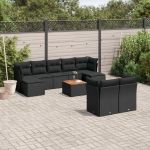 Set canapele de grădină cu perne, 10 piese, negru, poliratan GartenMobel Dekor