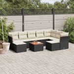 Set canapele de grădină cu perne, 10 piese, negru, poliratan GartenMobel Dekor