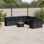 Set canapele de grădină cu perne, 11 piese, negru, poliratan GartenMobel Dekor