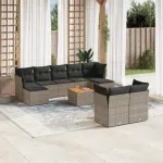 Set mobilier de grădină cu perne, 10 piese, gri, poliratan GartenMobel Dekor