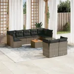 Set mobilier de grădină cu perne, 10 piese, gri, poliratan GartenMobel Dekor