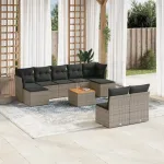 Set mobilier de grădină cu perne, 10 piese, gri, poliratan GartenMobel Dekor