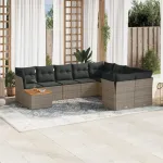 Set mobilier de grădină cu perne, 10 piese, gri, poliratan GartenMobel Dekor