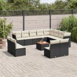 Set mobilier de grădină cu perne, 13 piese, negru, poliratan GartenMobel Dekor