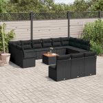 Set mobilier de grădină cu perne, 14 piese, negru, poliratan GartenMobel Dekor