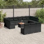 Set mobilier de grădină cu perne, 14 piese, negru, poliratan GartenMobel Dekor