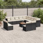 Set mobilier de grădină cu perne, 14 piese, negru, poliratan GartenMobel Dekor