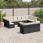 Set mobilier de grădină cu perne, 14 piese, negru, poliratan GartenMobel Dekor