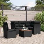Set mobilier de grădină cu perne, 6 piese, negru, poliratan GartenMobel Dekor