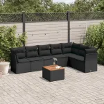 Set mobilier de grădină cu perne, 8 piese, negru, poliratan GartenMobel Dekor
