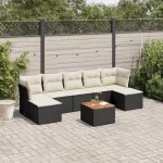 Set mobilier de grădină cu perne, 8 piese, negru, poliratan GartenMobel Dekor