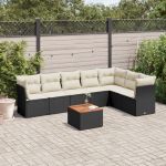 Set mobilier de grădină cu perne, 8 piese, negru, poliratan GartenMobel Dekor