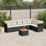 Set mobilier de grădină cu perne, 8 piese, negru, poliratan GartenMobel Dekor