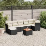 Set mobilier de grădină cu perne, 8 piese, negru, poliratan GartenMobel Dekor