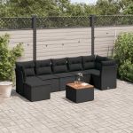 Set mobilier de grădină cu perne, 8 piese, negru, poliratan GartenMobel Dekor