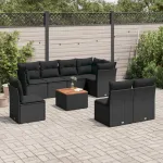 Set mobilier de grădină cu perne, 9 piese, negru, poliratan GartenMobel Dekor