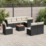 Set mobilier de grădină cu perne, 9 piese, negru, poliratan GartenMobel Dekor
