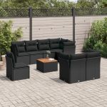 Set mobilier de grădină cu perne, 9 piese, negru, poliratan GartenMobel Dekor