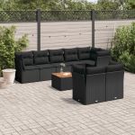 Set mobilier de grădină cu perne, 9 piese, negru, poliratan GartenMobel Dekor