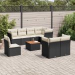 Set mobilier de grădină cu perne, 9 piese, negru, poliratan GartenMobel Dekor