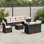 Set mobilier de grădină cu perne, 9 piese, negru, poliratan GartenMobel Dekor