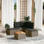 Set mobilier grădină cu perne, 6 piese, gri, poliratan GartenMobel Dekor